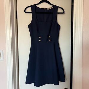 Mystic Dark Blue Mini Dress with Button Accents